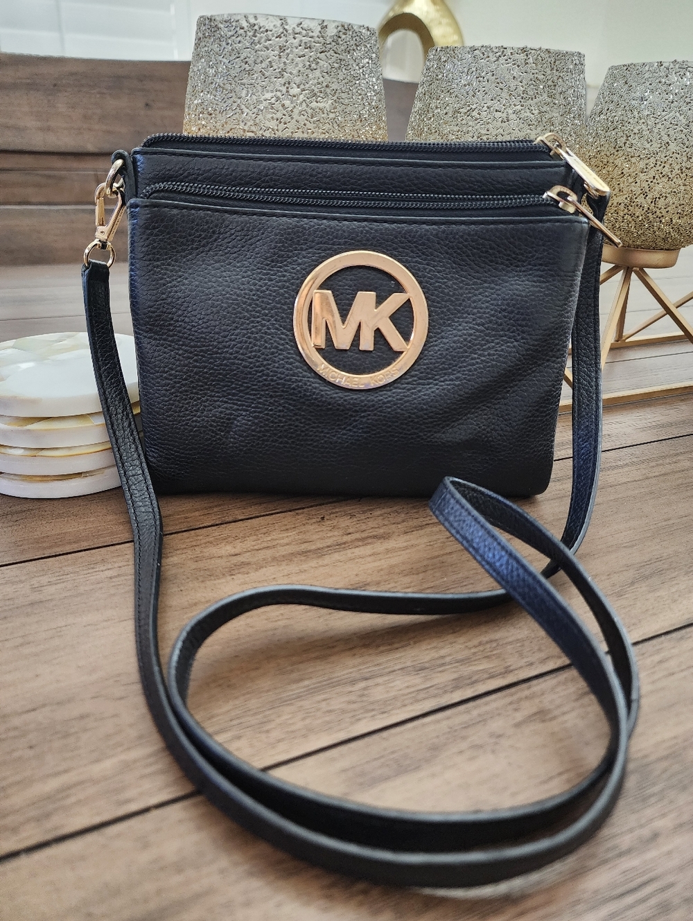 Michael Kors Black MK Logo Crossbody Bag